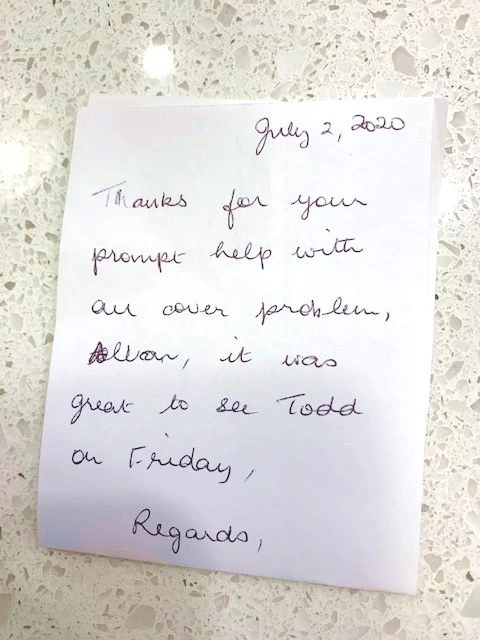 A thank you note from one of our automatic pool cover installations in Surrey